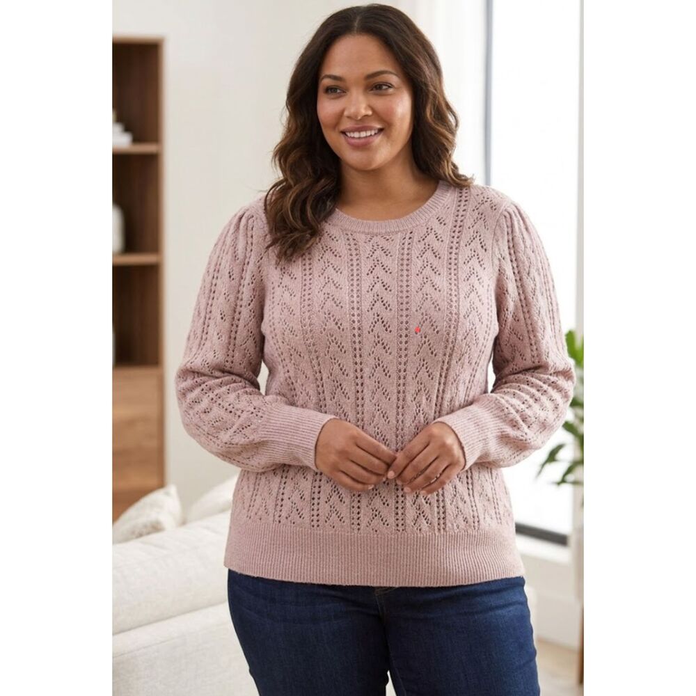 New Liz Claiborne French Rose Cable Knit Sweater Women's Plus Size 1X